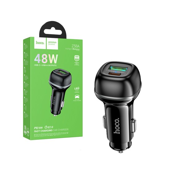 Hoco Car Charger Z58A Rank 2 Port USB+Type-C PD30W Black